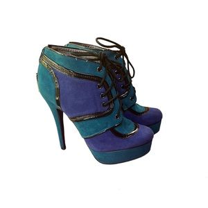 NIB Dollhouse Blue/Purple, Wide Ankle Platform, Heel Zip 5” Stilettos‎
